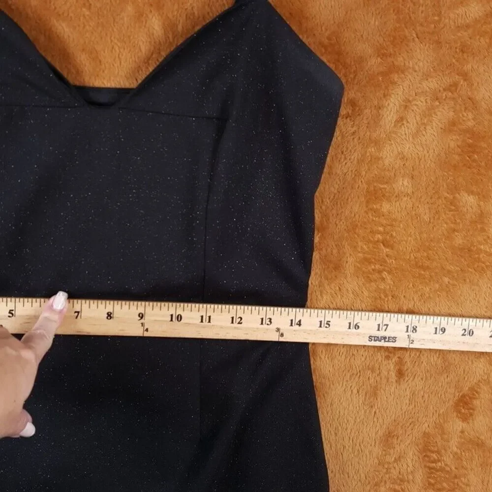 NSR Womens Dress Medium Black Mini Sheath Bodycon Sparkle Stretch Adjustable - Picture 9 of 11